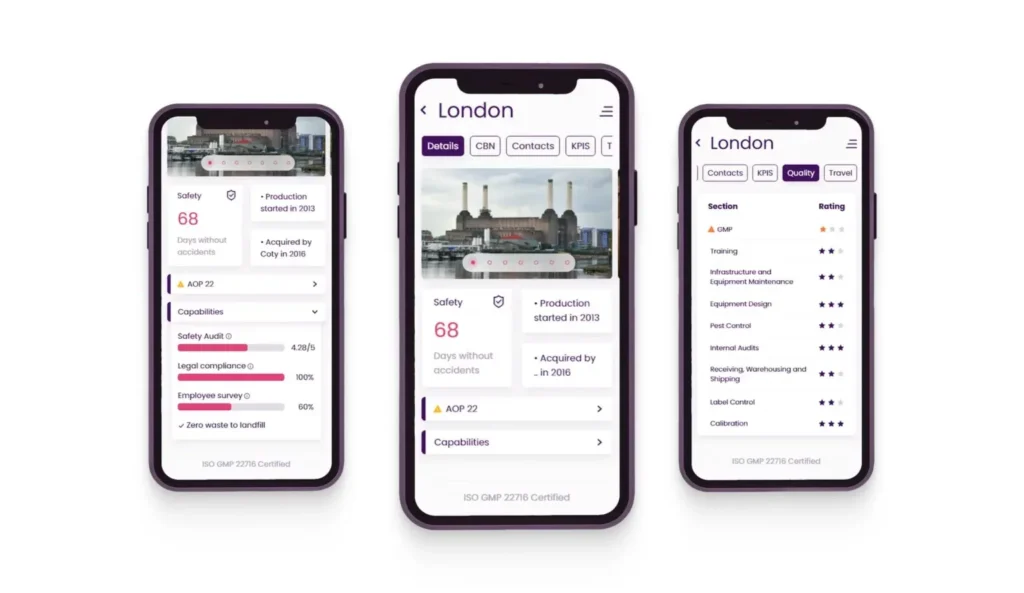 Fabrieksdetails in de Make app voor Coty